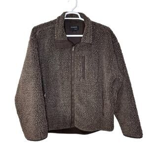 VTG Syllables System Men's Large Fleece Deep Pile Sherpa‎ Full Zip Brown Jacket